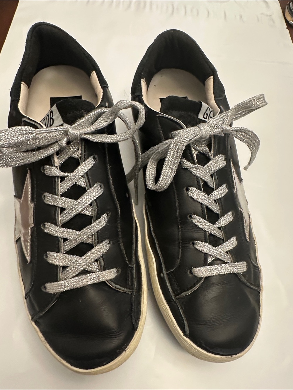 #68 Pre loved Golden Goose Black Sneakers with Silver Accents size 36